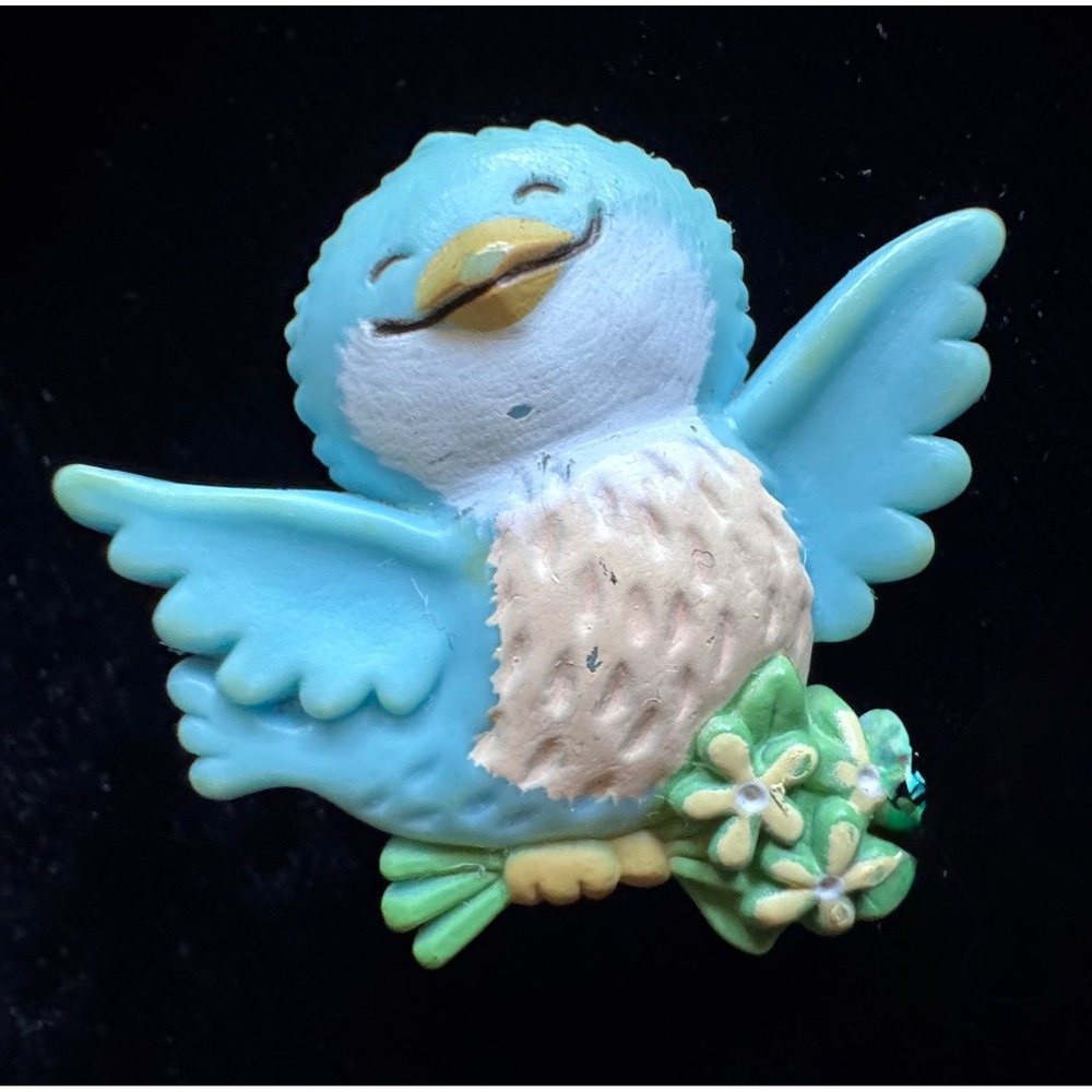 Vintage Hallmark Cards Bluebird Pin Flowers Plastic Brooch Retro Garden Kitsch